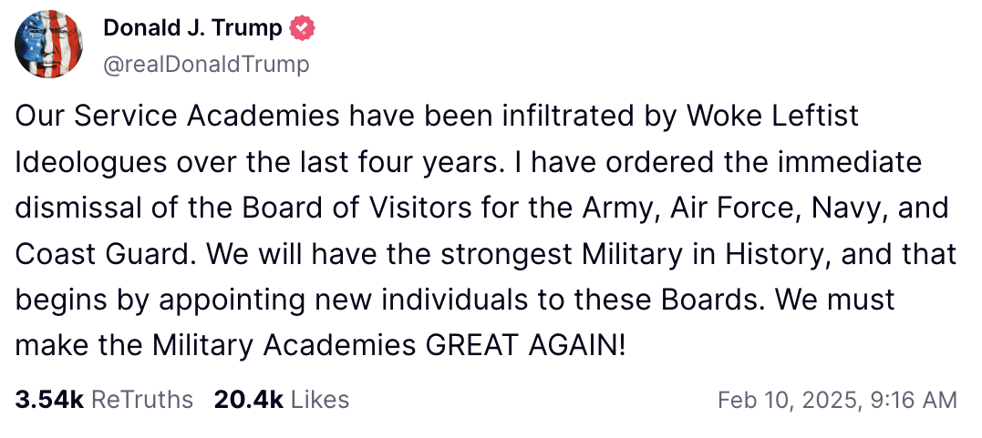 Trump Fires All Service Academy Board Of Visitors