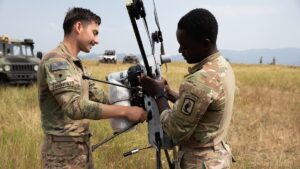 U.S. Army soldiers preparing a drone for launch during Agile Spirit 25